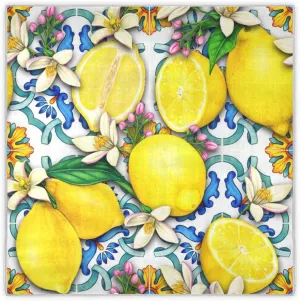 35" Square Neck Scarf Headscarf Lightweight Women Silk Like Curly Headband Tie Sleeping at Night Fashion Bandana Lemons and Tiles