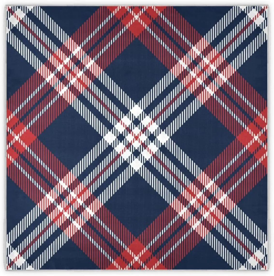 35" Square Neck Scarf Headscarf Lightweight Women Silk Like Curly Headband Tie Sleeping at Night Fashion Bandana Navy Blue Red Check Plaid