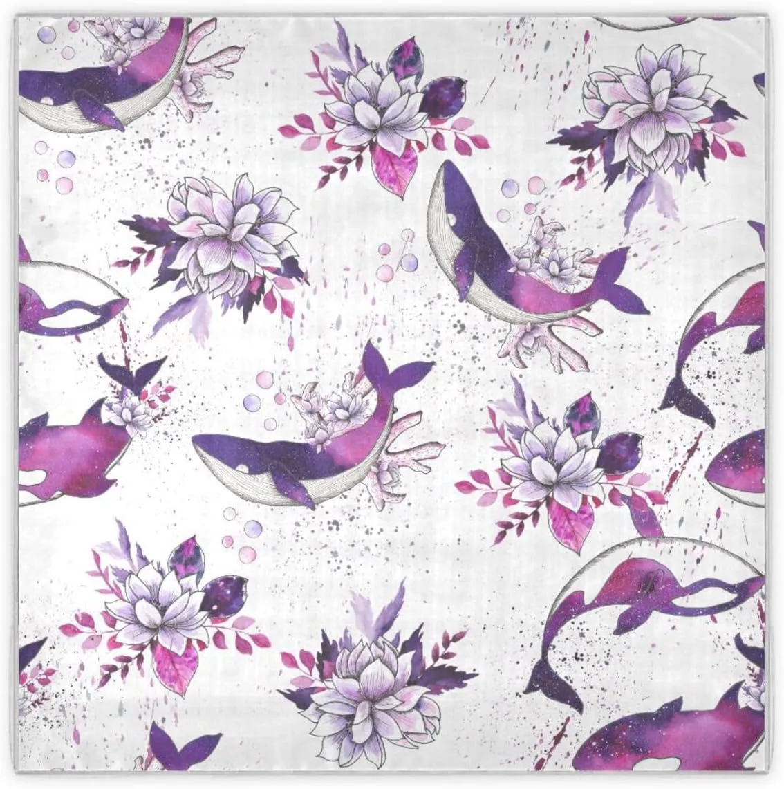 35" Square Neck Scarf Headscarf Lightweight Women Silk Like Curly Headband Tie Sleeping at Night Fashion Bandana Ocean Watercolor Dolphin Flowers
