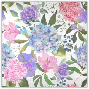 35" Square Neck Scarf Headscarf Lightweight Women Silk Like Curly Headband Tie Sleeping at Night Fashion Bandana Pink and Blue Hydrangea Flowers