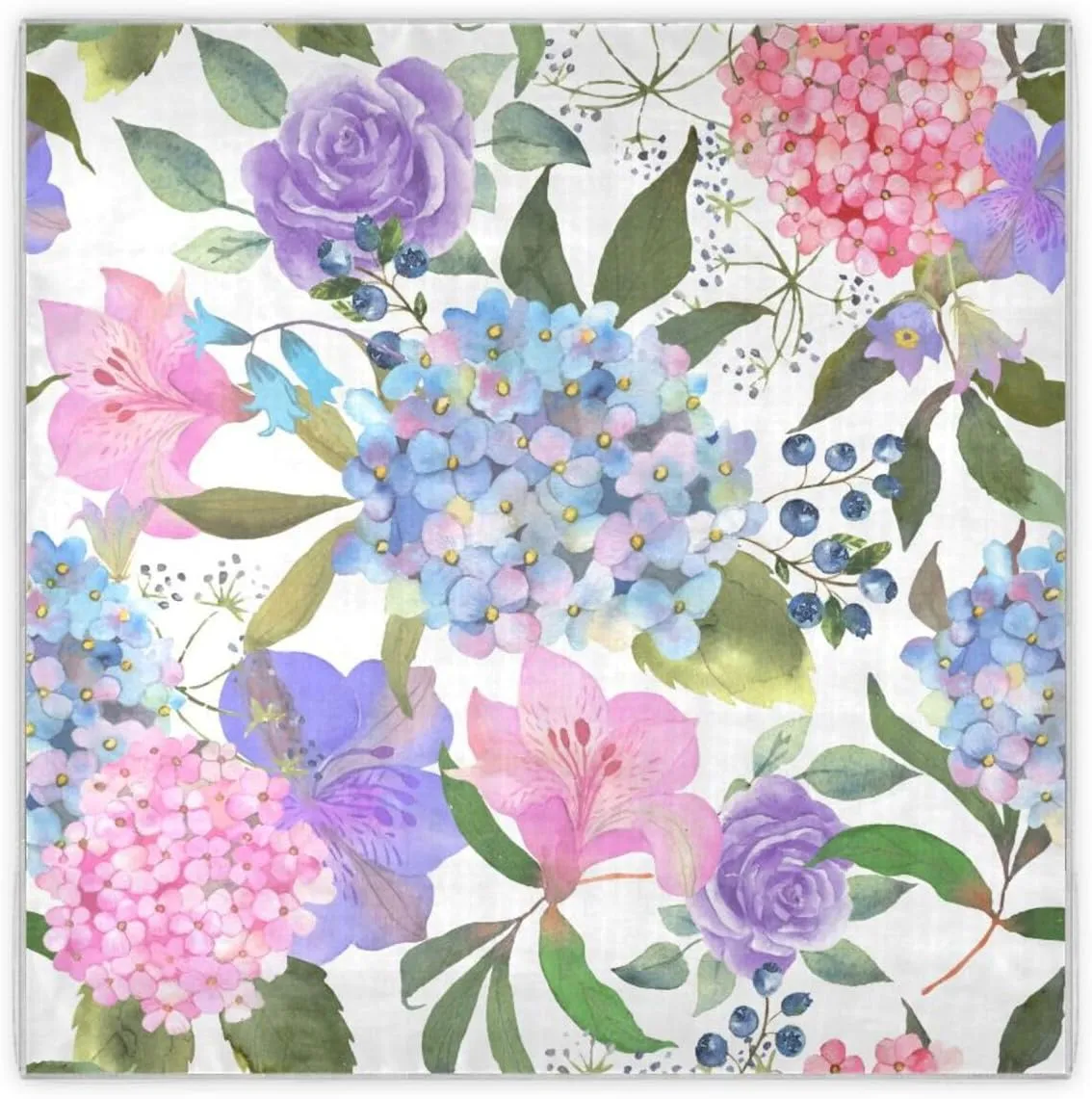35" Square Neck Scarf Headscarf Lightweight Women Silk Like Curly Headband Tie Sleeping at Night Fashion Bandana Pink and Blue Hydrangea Flowers