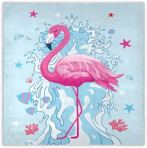 35" Square Neck Scarf Headscarf Lightweight Women Silk Like Curly Headband Tie Sleeping at Night Fashion Bandana Pink Flamingo
