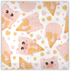 35" Square Neck Scarf Headscarf Lightweight Women Silk Like Curly Headband Tie Sleeping at Night Fashion Bandana Pink Ice Cream Pig