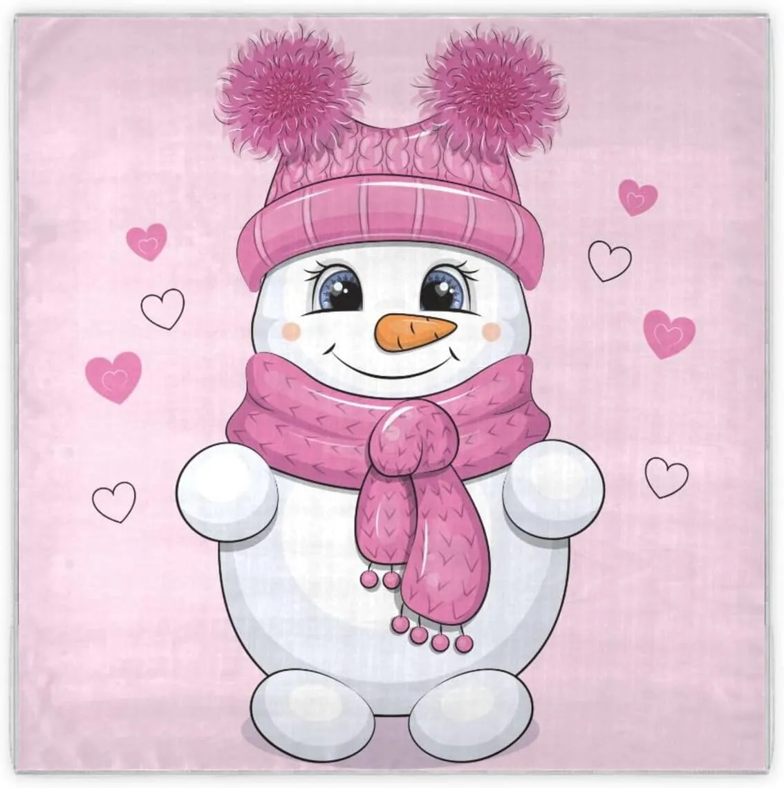 35" Square Neck Scarf Headscarf Lightweight Women Silk Like Curly Headband Tie Sleeping at Night Fashion Bandana Pink Snowman