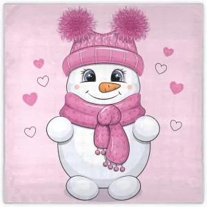 35" Square Neck Scarf Headscarf Lightweight Women Silk Like Curly Headband Tie Sleeping at Night Fashion Bandana Pink Snowman
