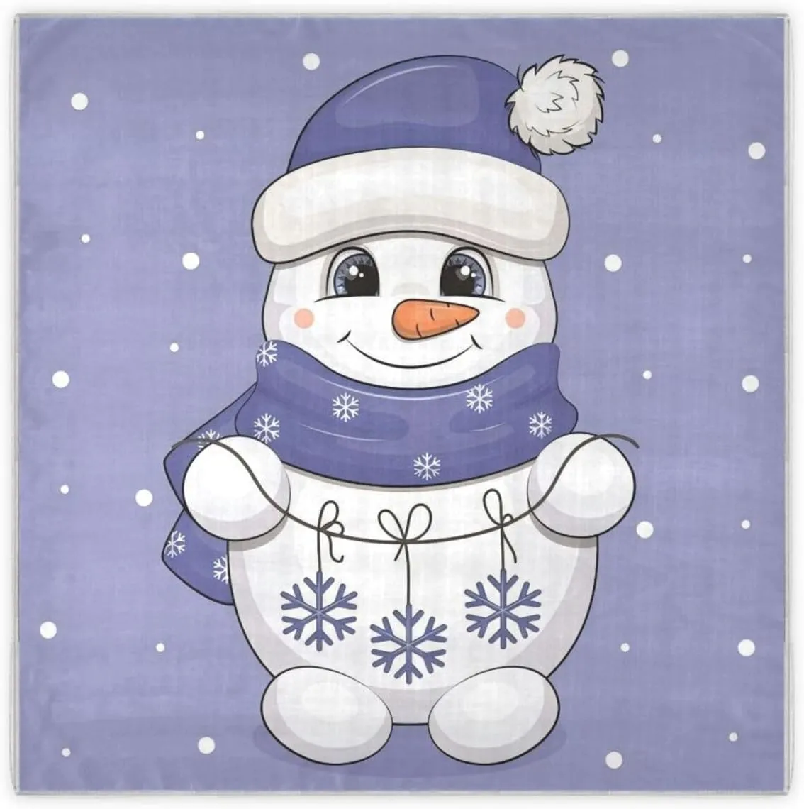 35" Square Neck Scarf Headscarf Lightweight Women Silk Like Curly Headband Tie Sleeping at Night Fashion Bandana Purple Snowman