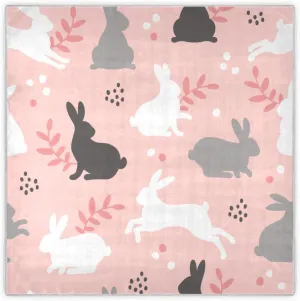 35" Square Neck Scarf Headscarf Lightweight Women Silk Like Curly Headband Tie Sleeping at Night Fashion Bandana Rabbits Dots and Floral