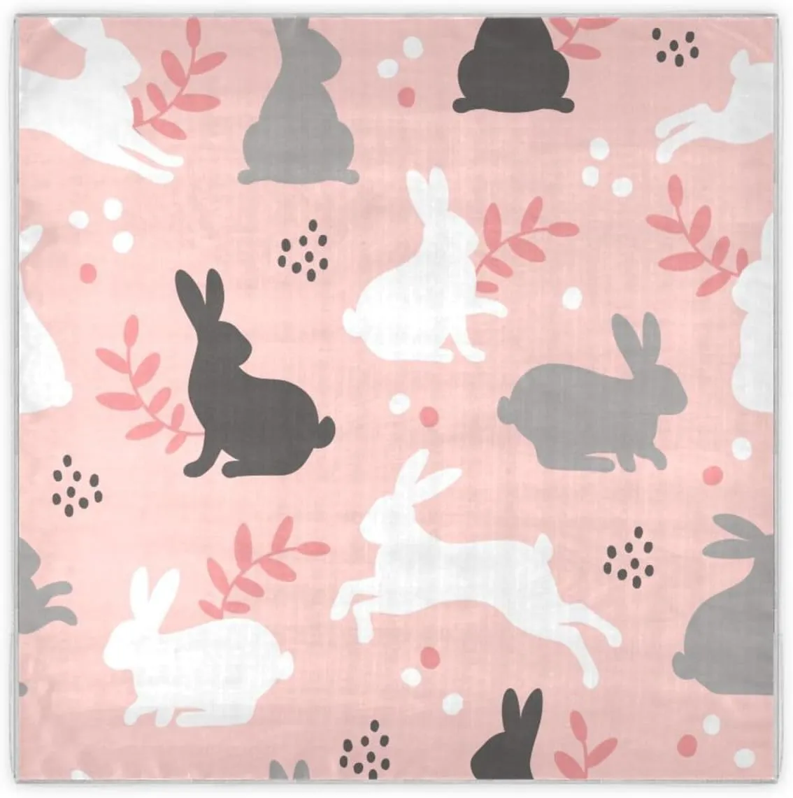 35" Square Neck Scarf Headscarf Lightweight Women Silk Like Curly Headband Tie Sleeping at Night Fashion Bandana Rabbits Dots and Floral