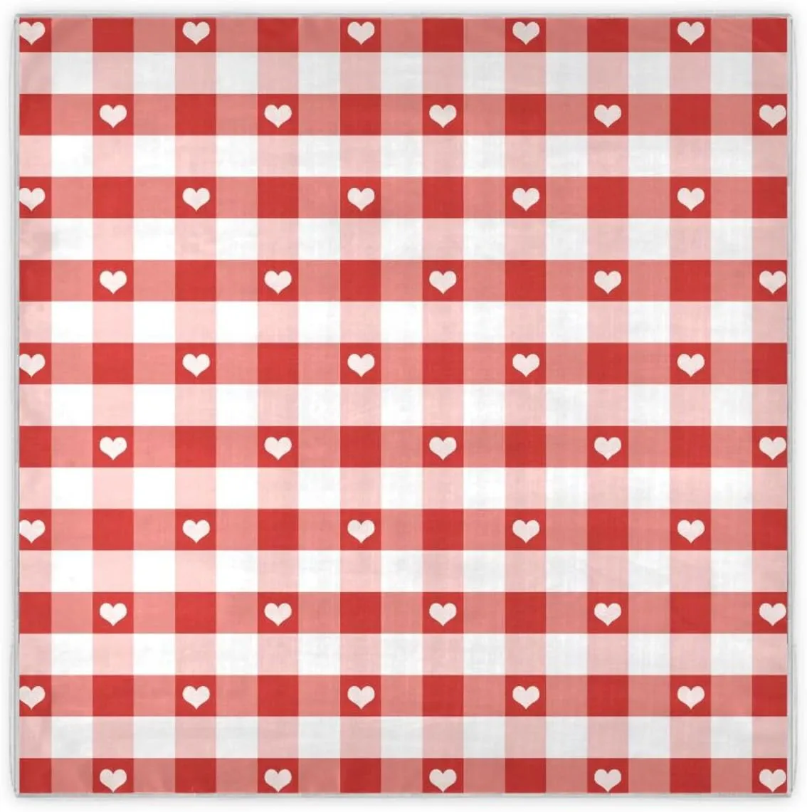 35" Square Neck Scarf Headscarf Lightweight Women Silk Like Curly Headband Tie Sleeping at Night Fashion Bandana Red Hearts and Gingham