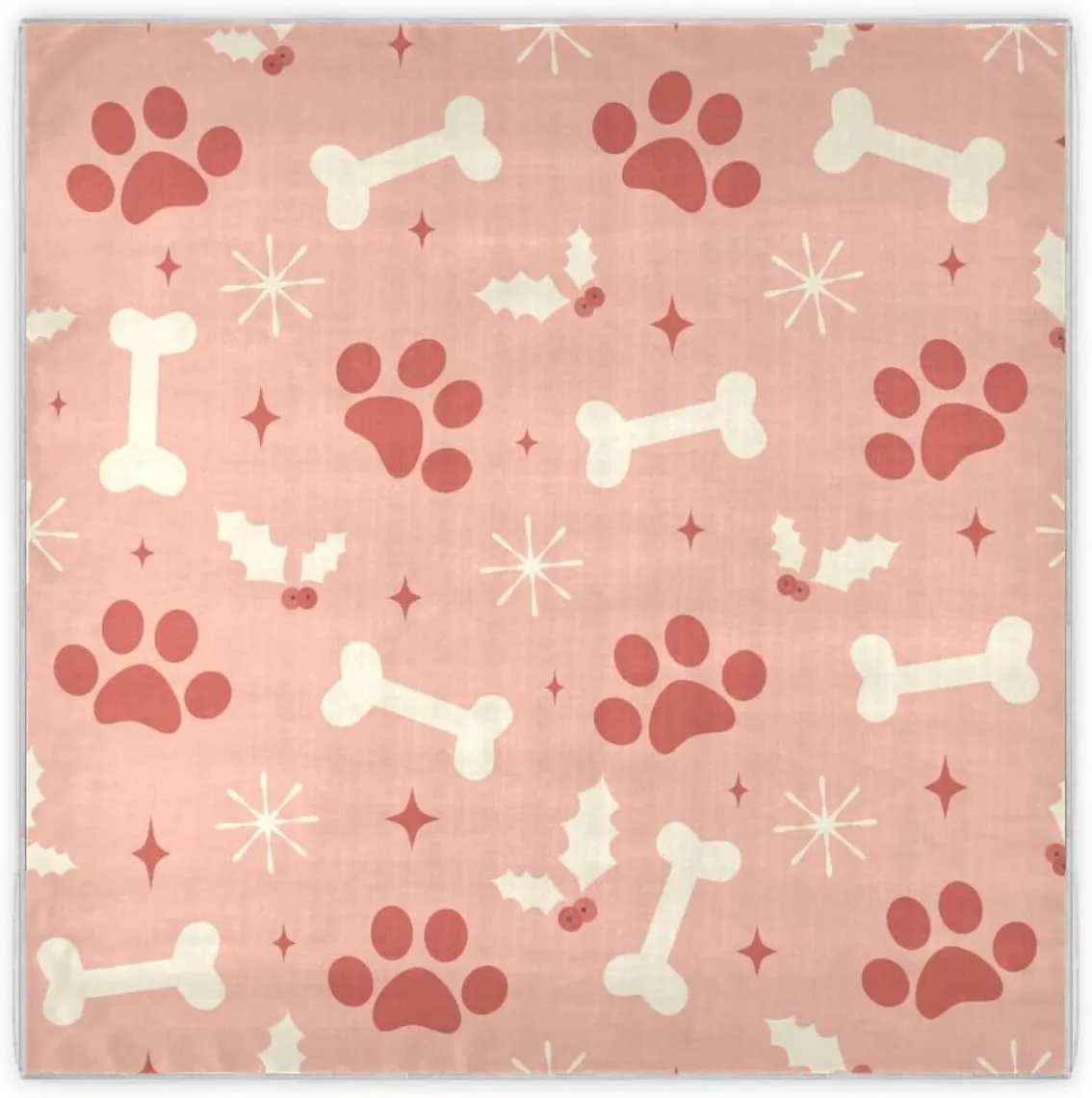 35" Square Neck Scarf Headscarf Lightweight Women Silk Like Curly Headband Tie Sleeping at Night Fashion Bandana Red Paw Prints