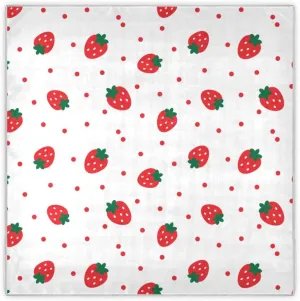 35" Square Neck Scarf Headscarf Lightweight Women Silk Like Curly Headband Tie Sleeping at Night Fashion Bandana Red Strawberry on White Background