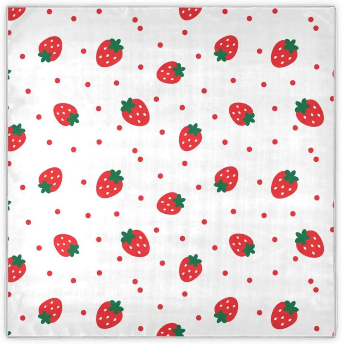 35" Square Neck Scarf Headscarf Lightweight Women Silk Like Curly Headband Tie Sleeping at Night Fashion Bandana Red Strawberry on White Background