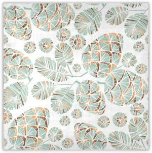 35" Square Neck Scarf Headscarf Lightweight Women Silk Like Curly Headband Tie Sleeping at Night Fashion Bandana Teal Green Pine Cone
