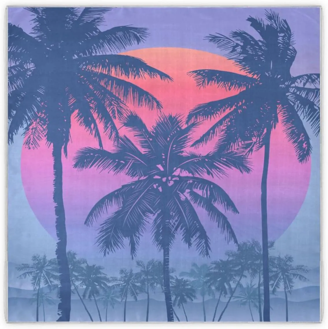 35" Square Neck Scarf Headscarf Lightweight Women Silk Like Curly Headband Tie Sleeping at Night Fashion Bandana Tropical Sunrise Palm Trees