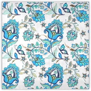 35" Square Neck Scarf Headscarf Lightweight Women Silk Like Curly Headband Tie Sleeping at Night Fashion Bandana Vintage Blue Floral