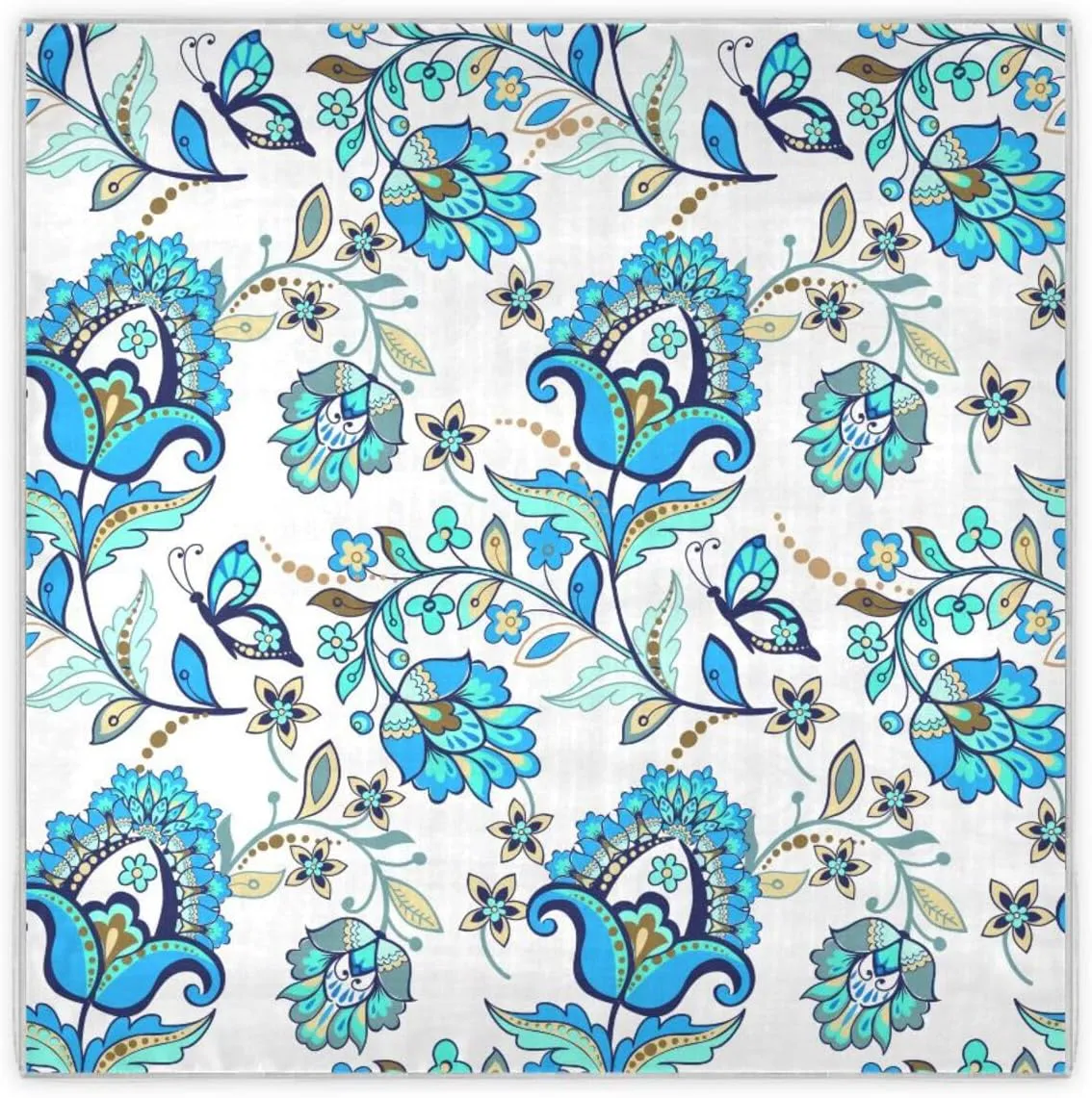 35" Square Neck Scarf Headscarf Lightweight Women Silk Like Curly Headband Tie Sleeping at Night Fashion Bandana Vintage Blue Floral
