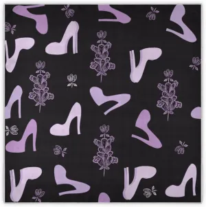 35" Square Neck Scarf Headscarf Lightweight Women Silk Like Curly Headband Tie Sleeping at Night Fashion Bandana Vintage Style Flowers Purple High-heeled Shoes
