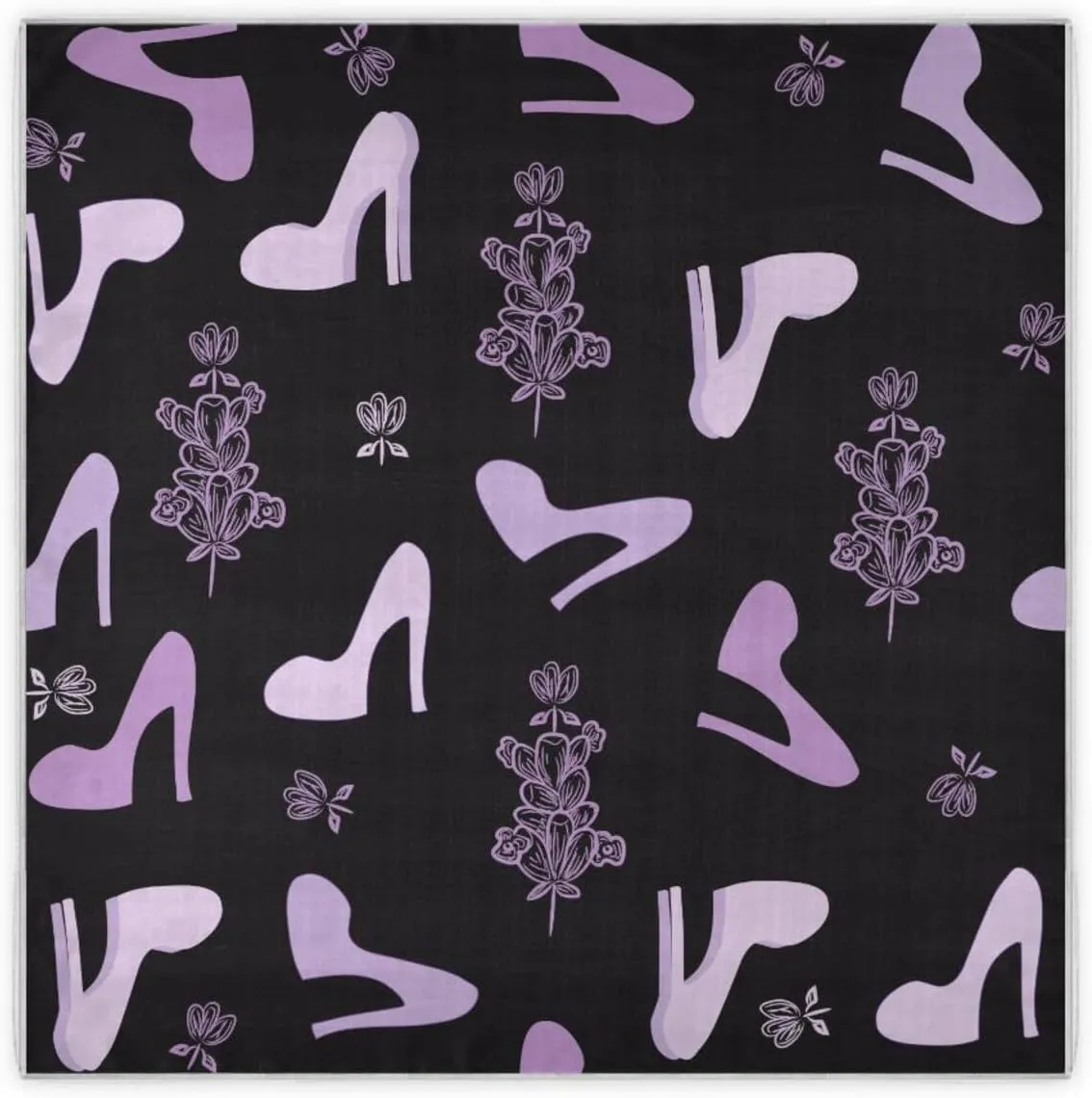 35" Square Neck Scarf Headscarf Lightweight Women Silk Like Curly Headband Tie Sleeping at Night Fashion Bandana Vintage Style Flowers Purple High-heeled Shoes