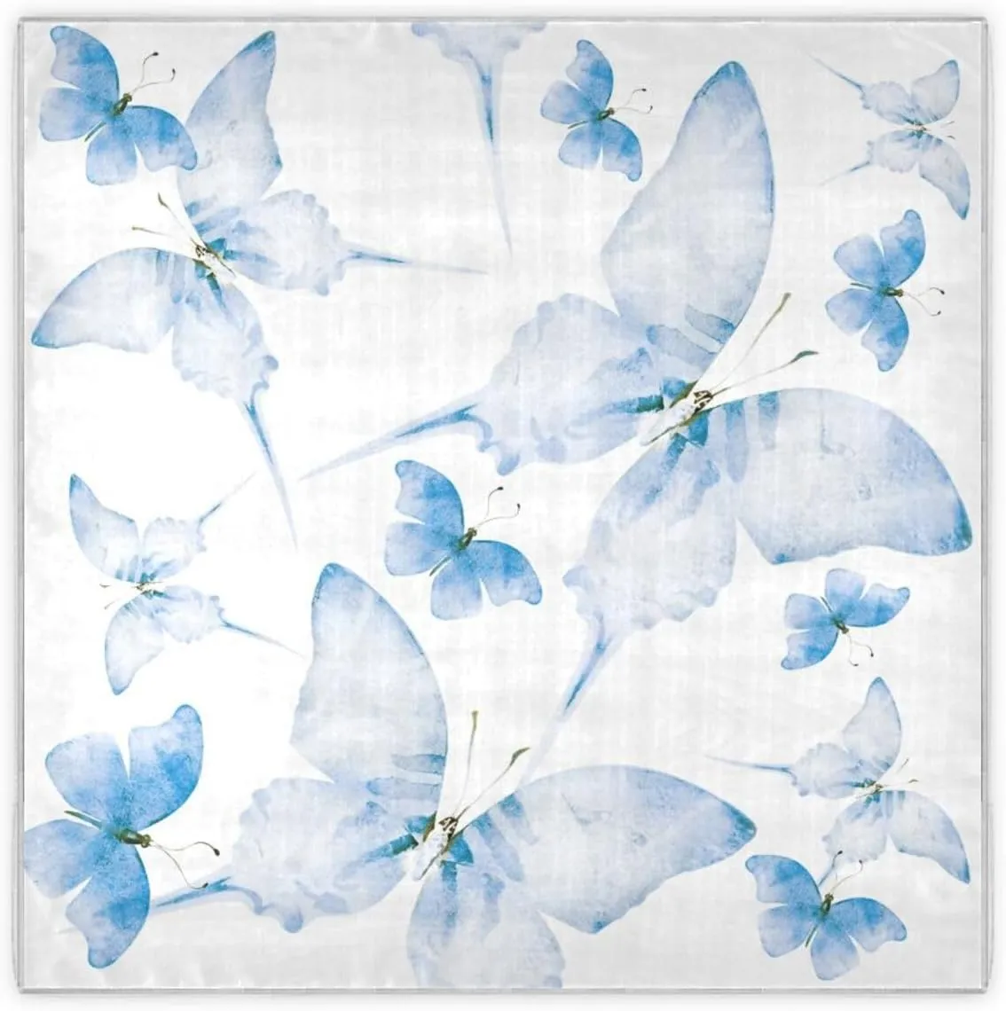 35" Square Neck Scarf Headscarf Lightweight Women Silk Like Curly Headband Tie Sleeping at Night Fashion Bandana Watercolor Blue Butterflies