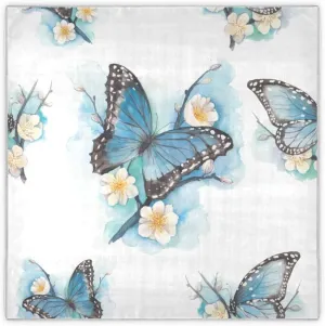 35" Square Neck Scarf Headscarf Lightweight Women Silk Like Curly Headband Tie Sleeping at Night Fashion Bandana Watercolor Blue Butterfly