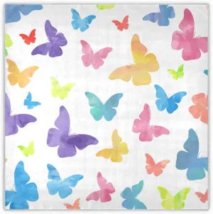 35" Square Neck Scarf Headscarf Lightweight Women Silk Like Curly Headband Tie Sleeping at Night Fashion Bandana Watercolor Butterflies