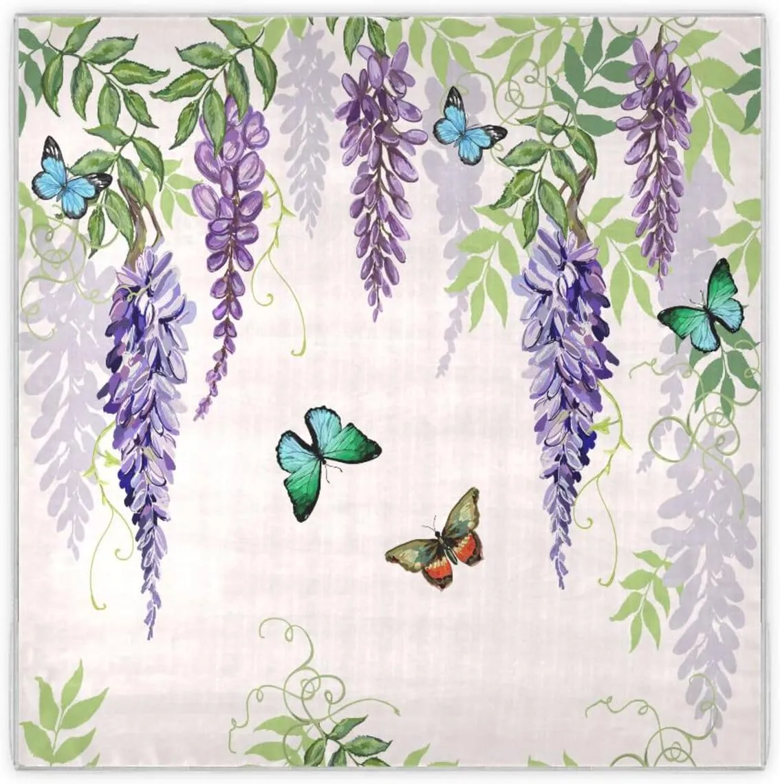 35" Square Neck Scarf Headscarf Lightweight Women Silk Like Curly Headband Tie Sleeping at Night Fashion Bandana Watercolor Butterfly Wisteria