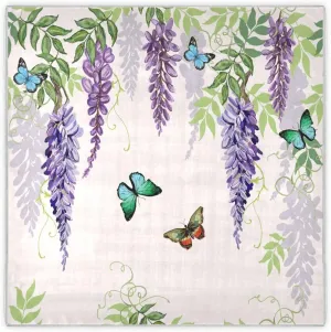 35" Square Neck Scarf Headscarf Lightweight Women Silk Like Curly Headband Tie Sleeping at Night Fashion Bandana Watercolor Butterfly Wisteria