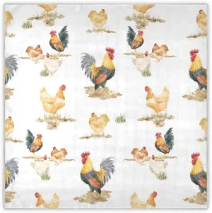 35" Square Neck Scarf Headscarf Lightweight Women Silk Like Curly Headband Tie Sleeping at Night Fashion Bandana Watercolor Chickens and Rooster