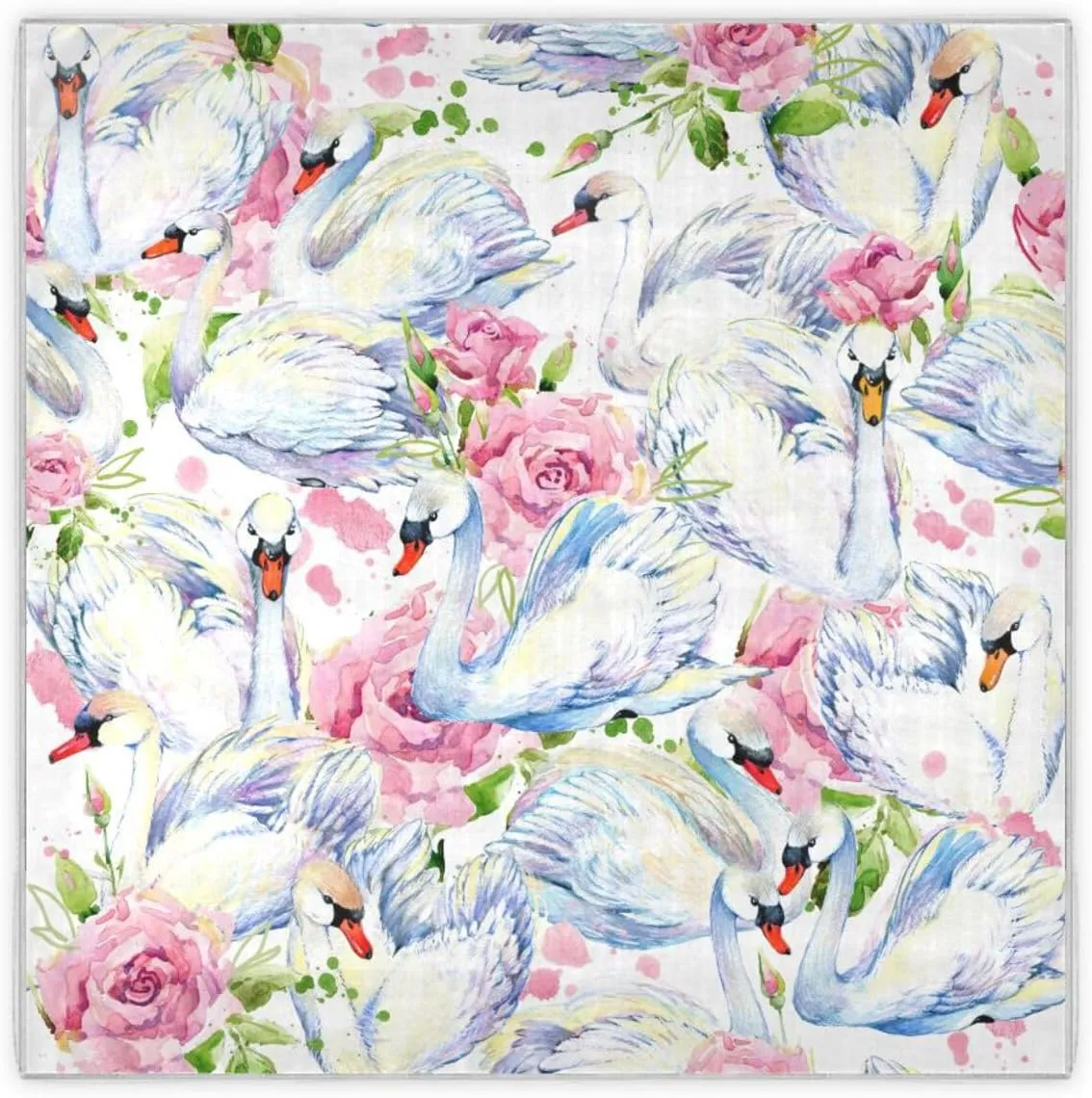35" Square Neck Scarf Headscarf Lightweight Women Silk Like Curly Headband Tie Sleeping at Night Fashion Bandana Watercolor Flower Swan