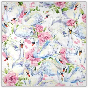 35" Square Neck Scarf Headscarf Lightweight Women Silk Like Curly Headband Tie Sleeping at Night Fashion Bandana Watercolor Flower Swan