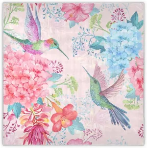 35" Square Neck Scarf Headscarf Lightweight Women Silk Like Curly Headband Tie Sleeping at Night Fashion Bandana Watercolor Hummingbirds Pink