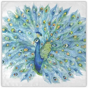 35" Square Neck Scarf Headscarf Lightweight Women Silk Like Curly Headband Tie Sleeping at Night Fashion Bandana Watercolor Peacock