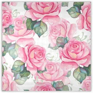 35" Square Neck Scarf Headscarf Lightweight Women Silk Like Curly Headband Tie Sleeping at Night Fashion Bandana Watercolor Pink Floral
