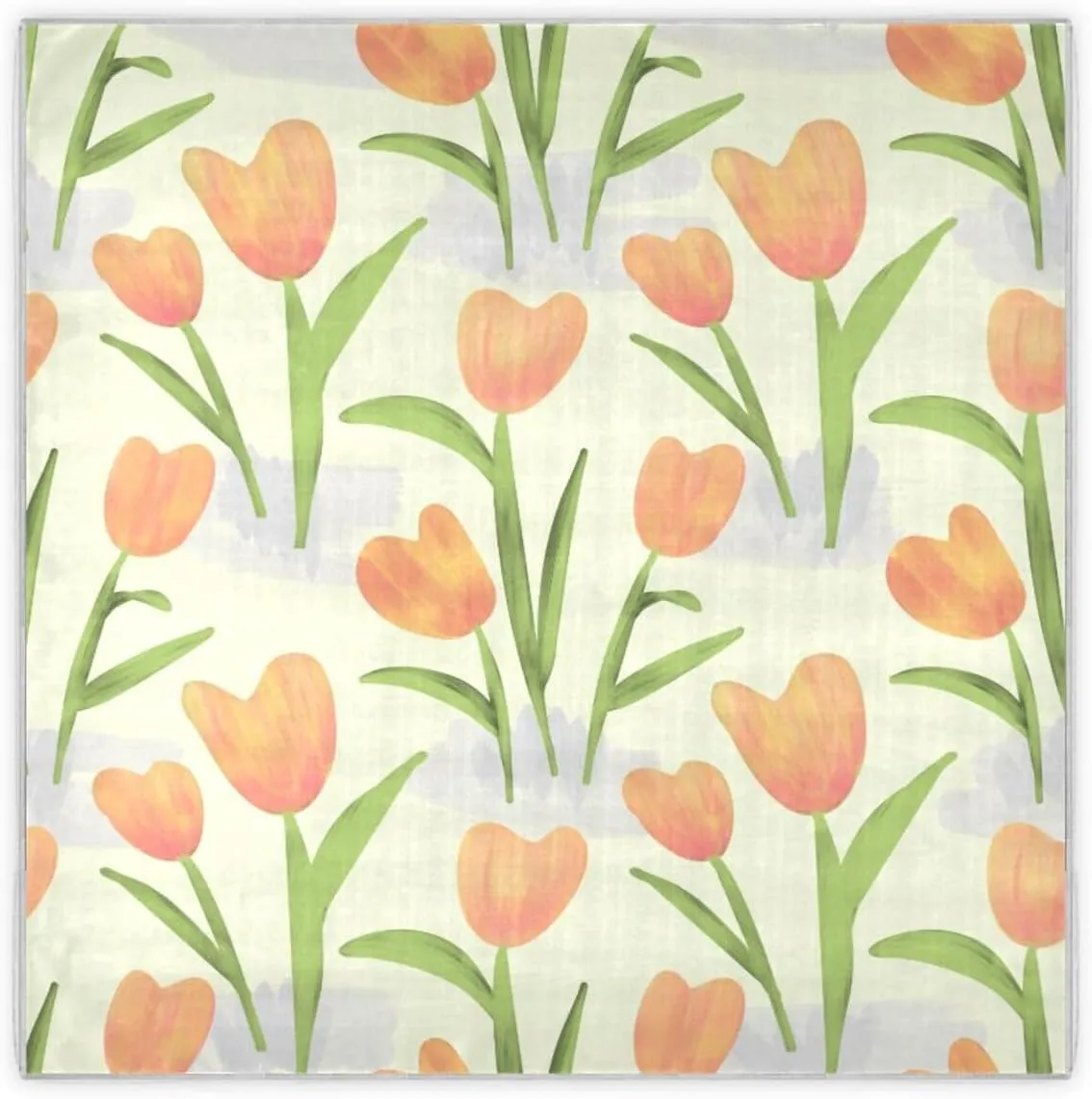 35" Square Neck Scarf Headscarf Lightweight Women Silk Like Curly Headband Tie Sleeping at Night Fashion Bandana Watercolor Tulip Flowers