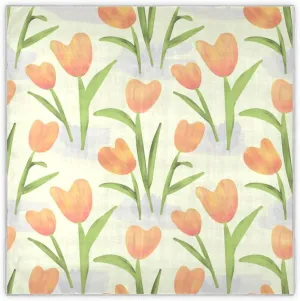 35" Square Neck Scarf Headscarf Lightweight Women Silk Like Curly Headband Tie Sleeping at Night Fashion Bandana Watercolor Tulip Flowers