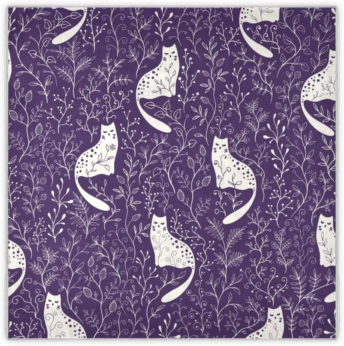 35" Square Neck Scarf Headscarf Lightweight Women Silk Like Curly Headband Tie Sleeping at Night Fashion Bandana White Cats with Floral