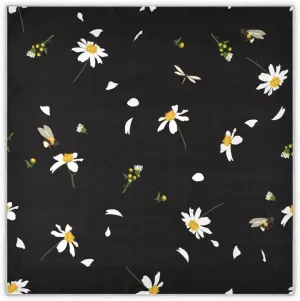 35" Square Neck Scarf Headscarf Lightweight Women Silk Like Curly Headband Tie Sleeping at Night Fashion Bandana White Daisy Flower Black