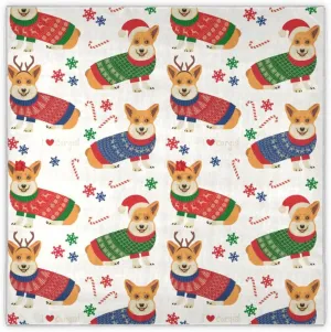 35" Square Neck Scarf Headscarf Lightweight Women Silk Like Curly Headband Tie Sleeping at Night Fashion Bandana Winter Christmas Corgi