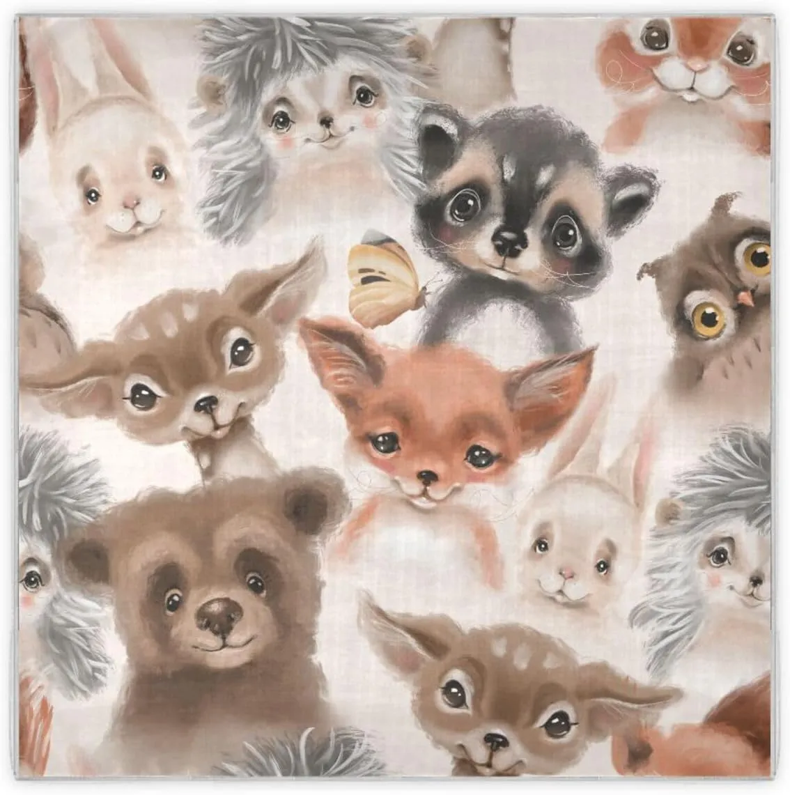 35" Square Neck Scarf Headscarf Lightweight Women Silk Like Curly Headband Tie Sleeping at Night Fashion Bandana Woodland Animals Deer Bunny