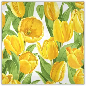 35" Square Neck Scarf Headscarf Lightweight Women Silk Like Curly Headband Tie Sleeping at Night Fashion Bandana Yellow Tulips