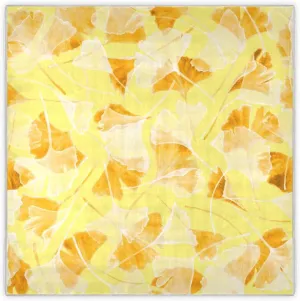 35" Square Neck Scarf Headscarf Lightweight Women Silk Like Curly Headband Tie Sleeping at Night Fashion Bandana Yellow Watercolor Ginkgo Flowers