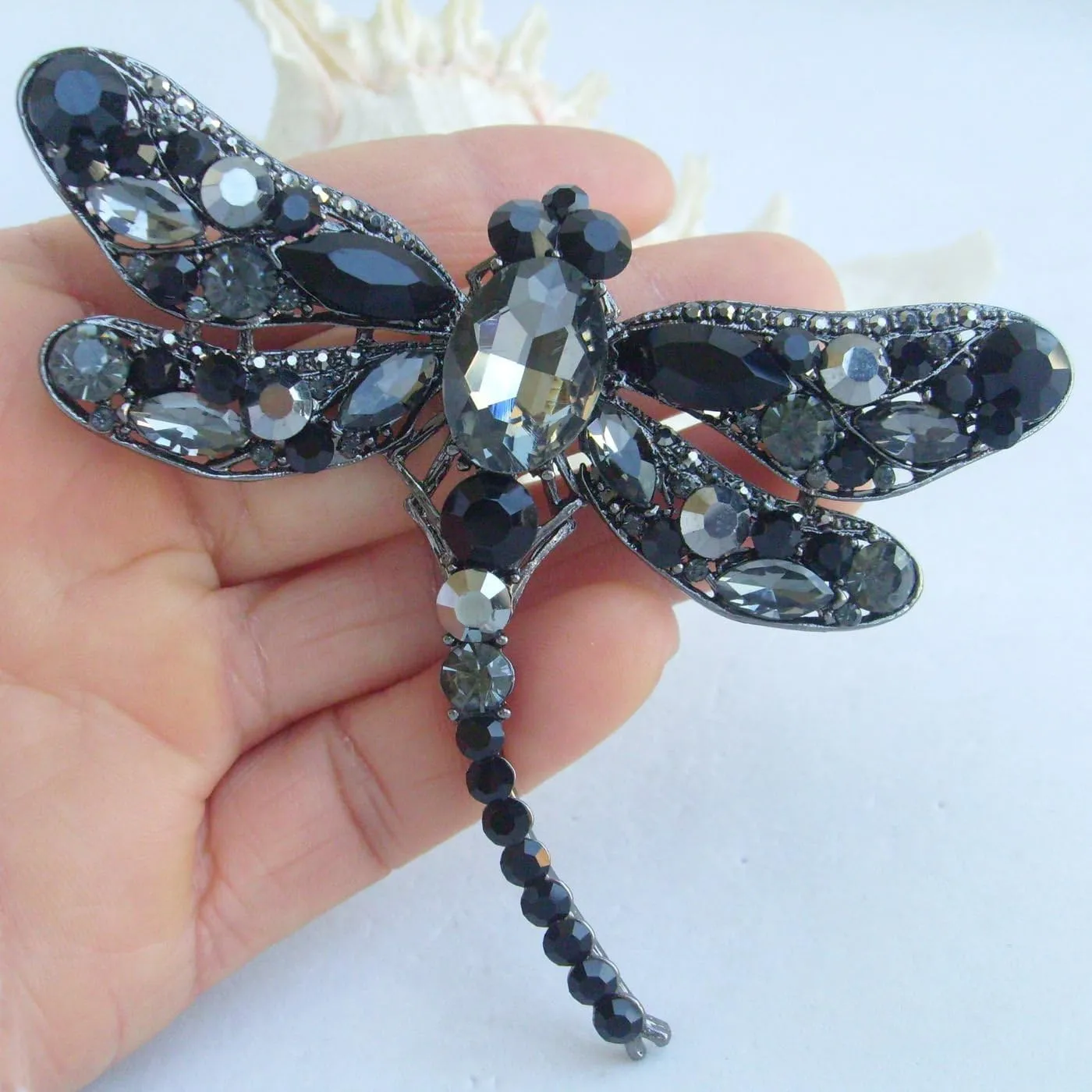 3.74" Pretty Insect Dragonfly Brooch Pin Pendant Rhinestone Crystal