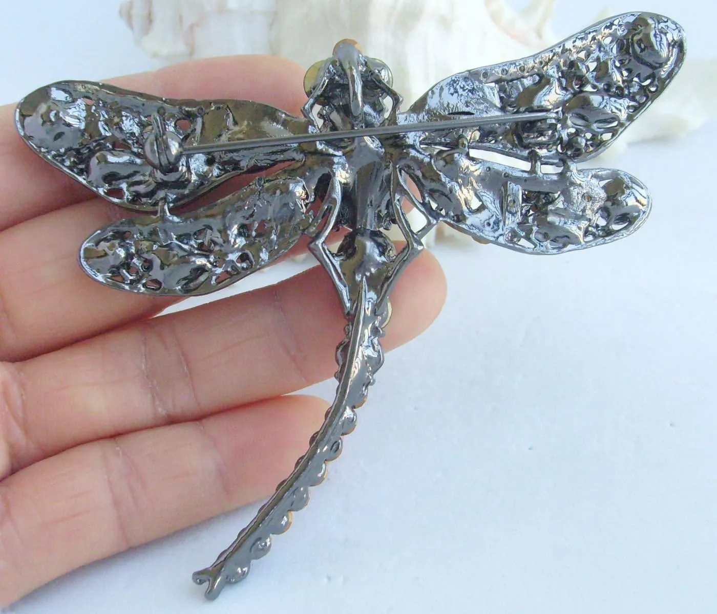3.74" Pretty Insect Dragonfly Brooch Pin Pendant Rhinestone Crystal