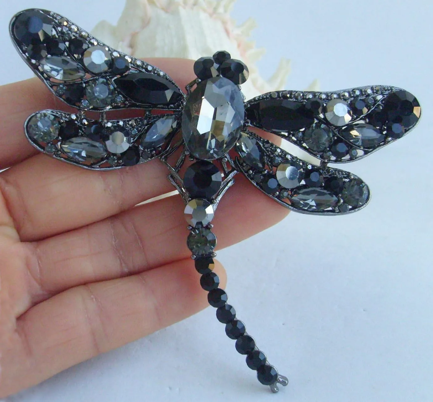 3.74" Pretty Insect Dragonfly Brooch Pin Pendant Rhinestone Crystal