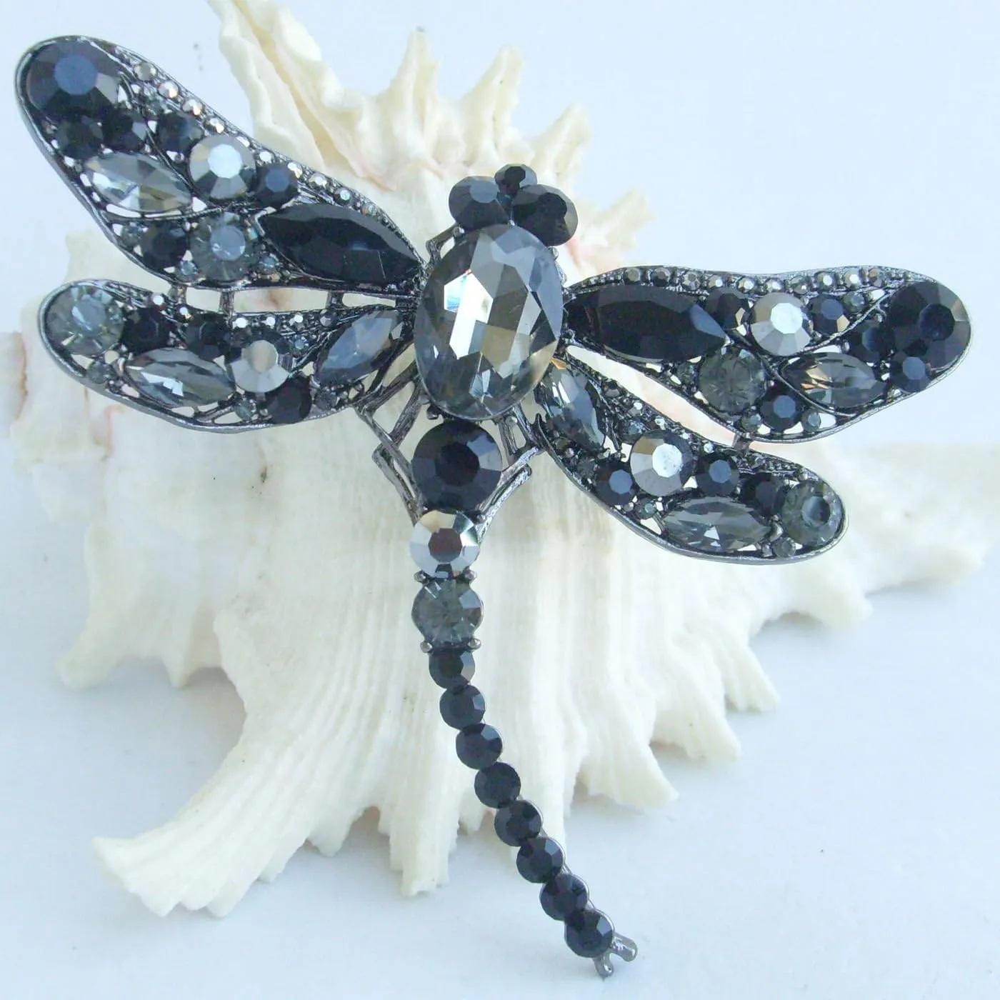 3.74" Pretty Insect Dragonfly Brooch Pin Pendant Rhinestone Crystal