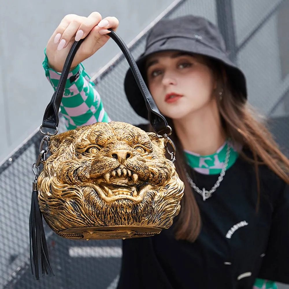 3D Backpack, Fashion 3D Happy Small Tiger Head SquareBag,  Cross Body Handle Shoulder Bag