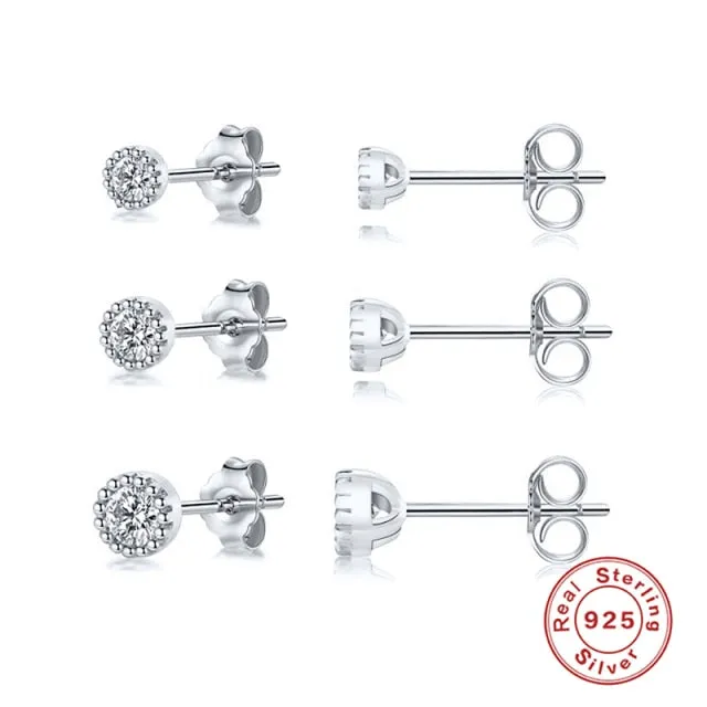 3PC 925 Sterling Silver Star Triangle Stud Earrings