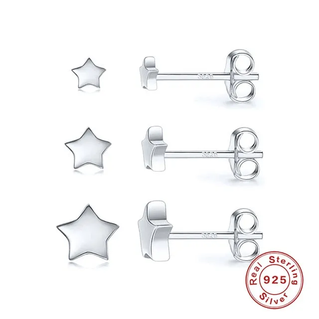 3PC 925 Sterling Silver Star Triangle Stud Earrings
