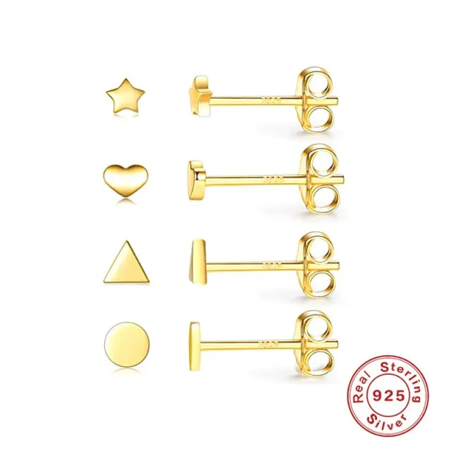 3PC 925 Sterling Silver Star Triangle Stud Earrings