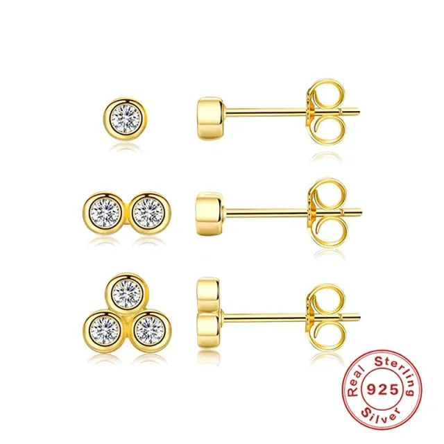 3PC 925 Sterling Silver Star Triangle Stud Earrings